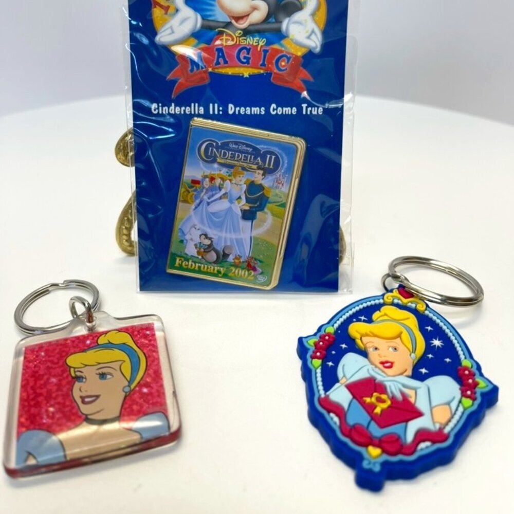Disney 12 Months of Magic Pin Cinderella Princess and Two Key Chains Collectible